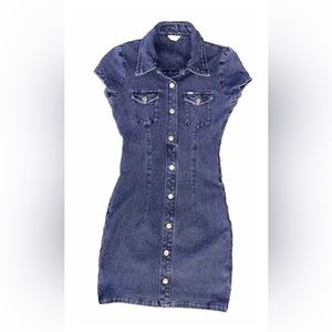 GUESS Vintage Denim Blue Jean Stretch Dress Sz XS Knee High